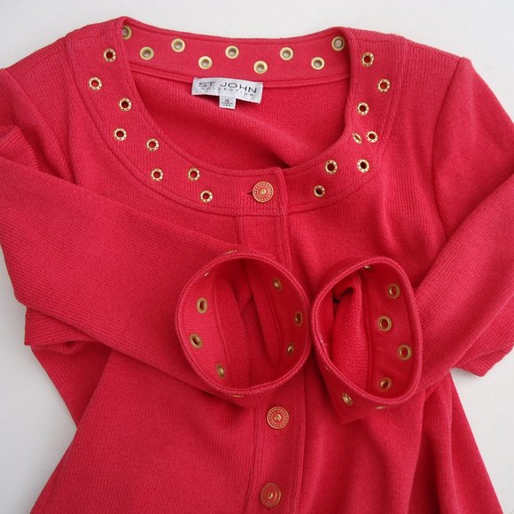 SIZE 10. ST. JOHN Collection coral crepe knit button up blazer. - Picture 8 of 16